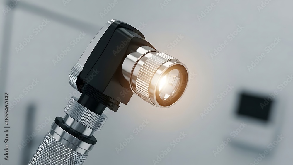 Fototapeta premium Precision Medical Otoscope Head with Bright Focused Light for Diagnostic Examination.