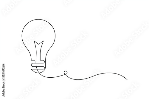 Continuous one line art design of light bulb. Single line drawing lamp concept outline vector illustration