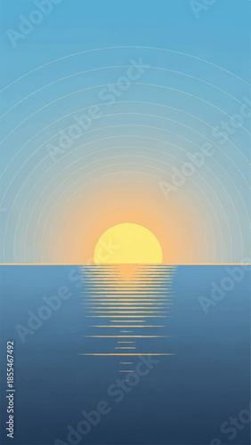 Serene sunrise over calm ocean waters with vibrant colors and gentle ripples