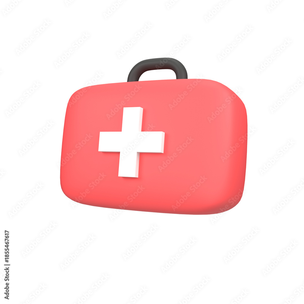 Obraz premium 3D Render First Aid Kit Medical Bag Healthcare Icon