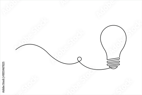 Continuous one line art design of light bulb. Single line drawing lamp concept outline vector illustration