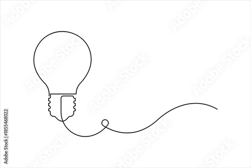Continuous one line art design of light bulb. Single line drawing lamp concept outline vector illustration