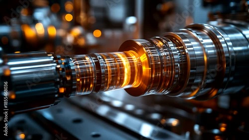 Close-up of a metallic machine component in action