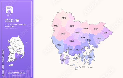 보라색 계열의 심플한 경상남도 윤곽선 지도