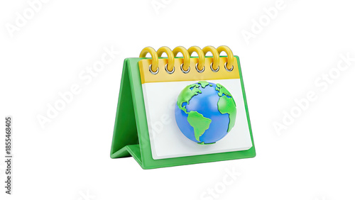 3D Earth globe on a desk calendar on transparent background