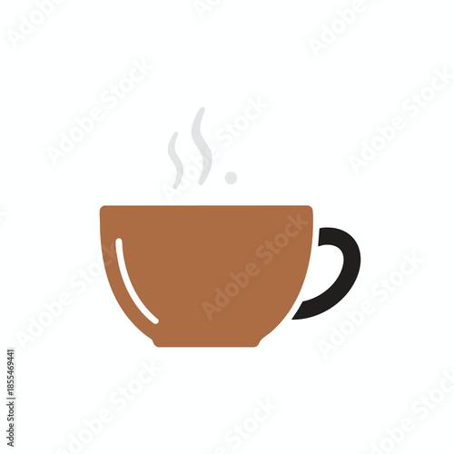 A brown cup with a black handle and steam rising from its contents