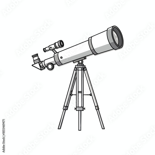 White telescope on a tripod, angled upward, with a secondary lens