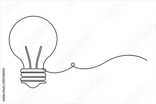 Light bulb continuous one line art drawing. Single line electricity lamp design vector art illustration
