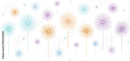 Colorful dandelion floral vector set with abstract burst fireworks isolated elementsColorful dandelion floral vector set with abstract burst fireworks isolated elements