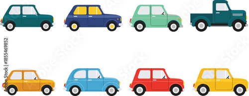 Colorful vintage and compact cars vector collection with various models and flat designColorful vintage and compact cars vector collection with various models and flat design