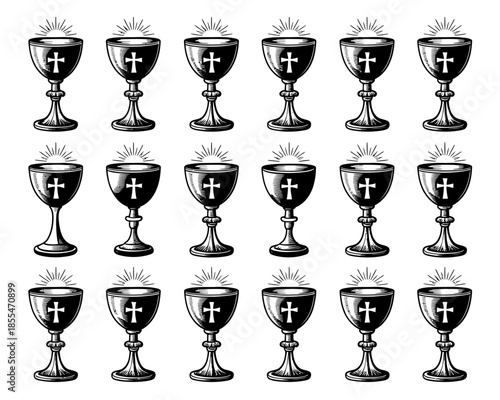 Religious chalices with a cross symbol pattern