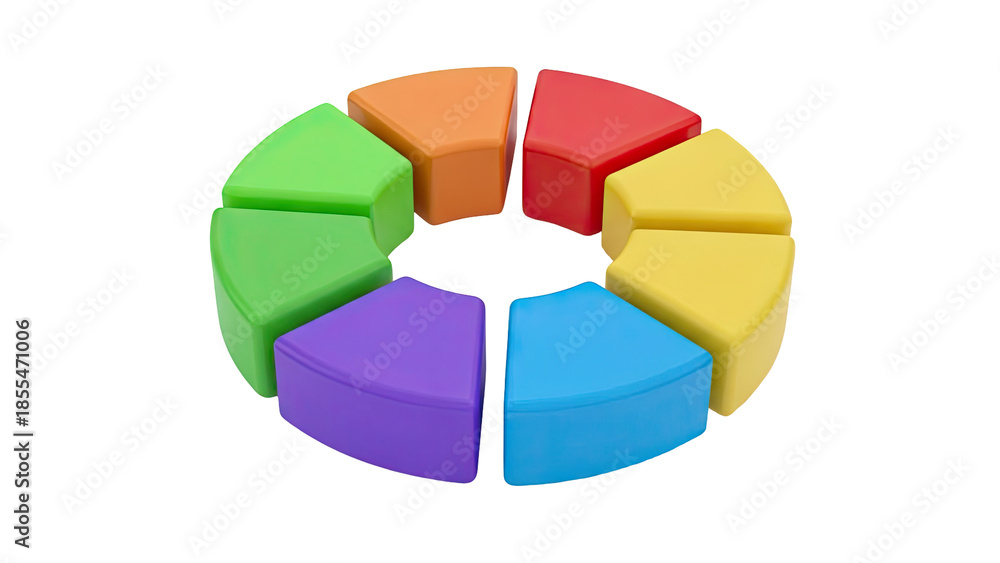 Obraz premium 3D Colorful 3D pie chart segments on transparent background