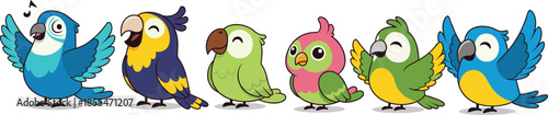 Cute parrot vector collection with colorful macaws and happy tropical birds illustration setCute parrot vector collection with colorful macaws and happy tropical birds illustration set