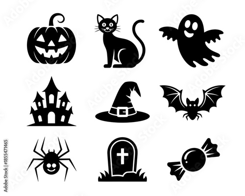 Halloween icons set black silhouettes