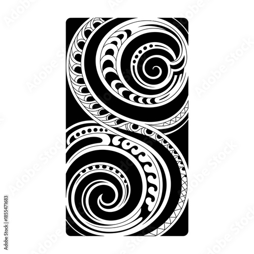Polynesian tribal art pattern with spirals and geometric shapes