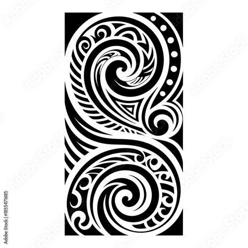 Abstract black and white polynesian tattoo design with swirls