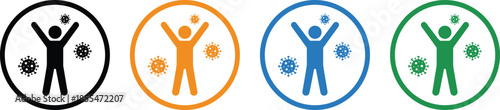 Human immunity icon set, virus protection symbols, healthy people silhouettes, disease prevention concept, medical safety vector illustration, collection flat design