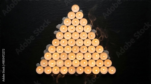 Illuminated Christmas Tree Candle Formation on Dark Background Decorative Display