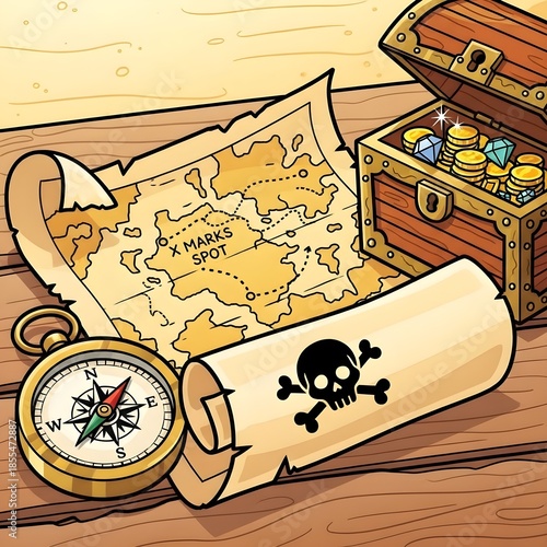 treasure map and compass