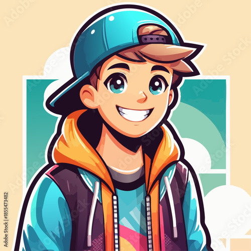 Street boy cartoon wearing hoodie and cap vector