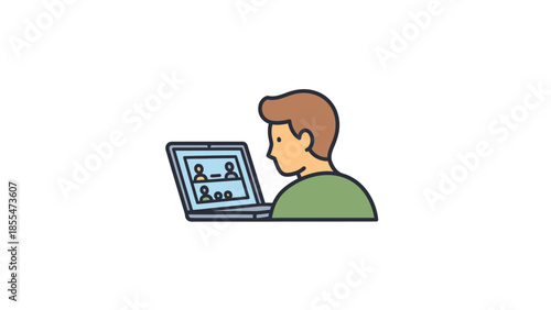 Person attending an online meeting on a laptop computer screen.