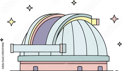 Colorful cartoon telescope with stars and planets for children and space exploration themes