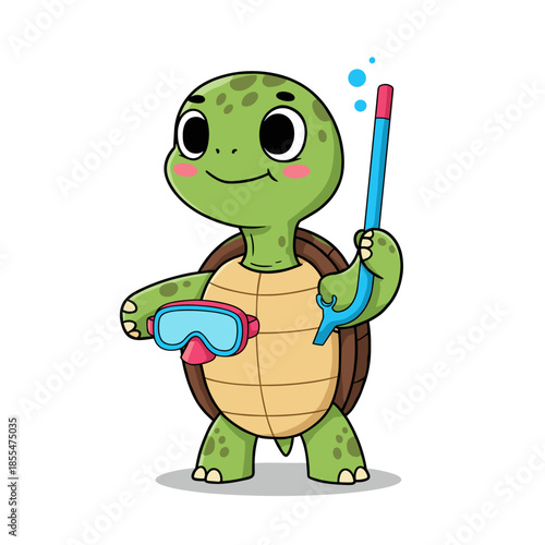 Cute funny cartoon tortoise and turtle smiling together with a big pencil in a cheerful nature illustration