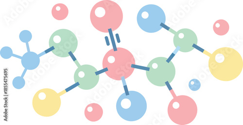 Abstract scientific molecular model illustration with colorful bonds and atoms on a white background