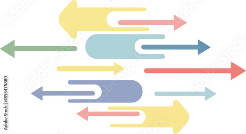 abstract colorful arrows pointing in different directions with smooth curves and pastel shades for