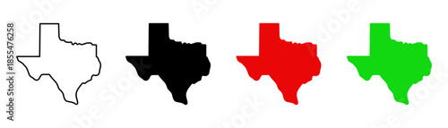 Set of minimalist Texas state map icons with transparent background, depicting geographic shapes for locations, travel, and American identity, vector illustration