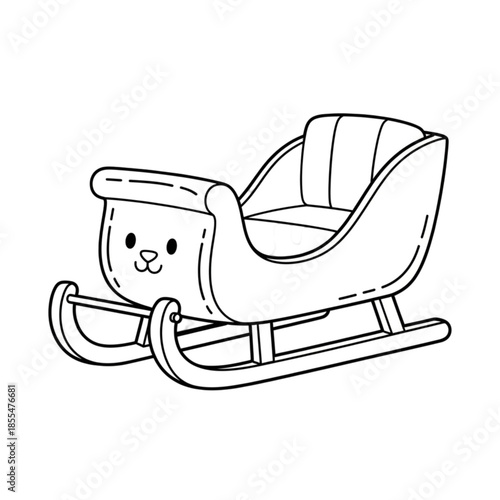 Adorable kawaii sleigh with a cute animal face line art illustration.