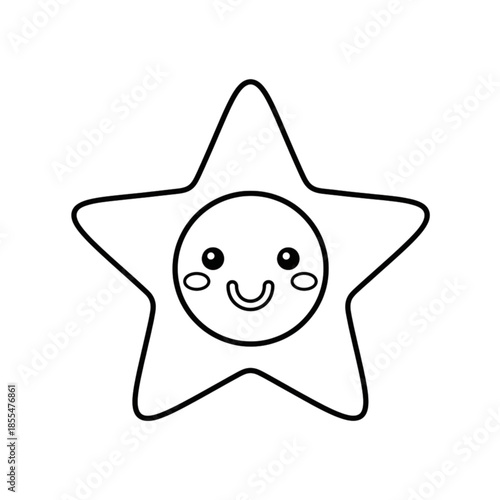 Adorable kawaii star character with a happy smiling face line art.