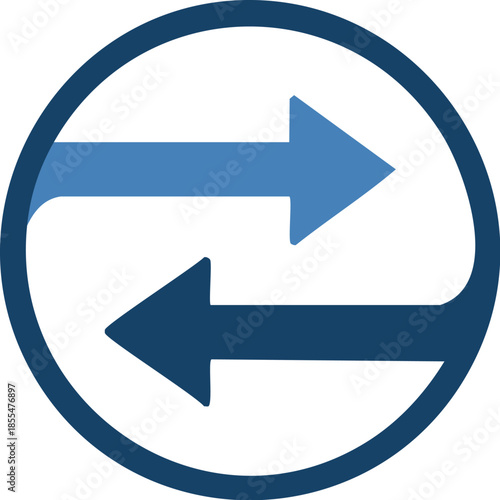 Dynamic circular icon with two opposing curved arrows, symbolizing data exchange, refresh, transfer, or synchronization. Ideal for digital interfaces and applications representing continuous flow