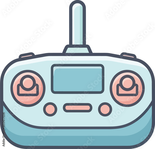 Illustration of a drone remote controller with antennas and control sticks in a minimalist style