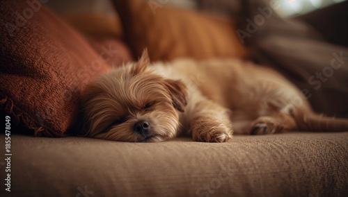 puppy sleeping in bed