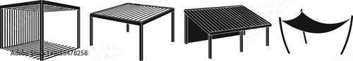 Collection of four different pergola constructions isolated on transparent background in vector design.