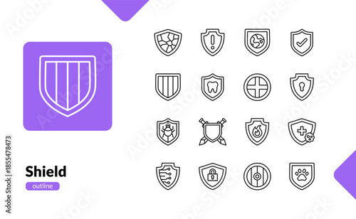Shield outline icons for security and protection needs