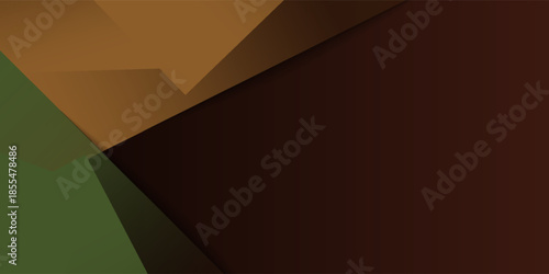 Abstract dark brown overlap green triangle shapes pattern element concept background design. Futuristic banner style. Cool frame background. Eps10 vector