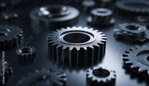 Wallpaper Mural Black aluminum gears with textured surfaces and precise teeth for mechanical systems Torontodigital.ca