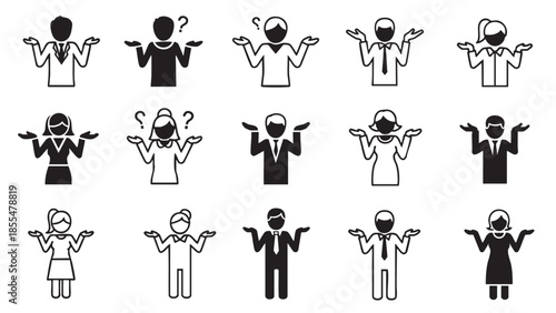 Cartoonstyle people icons showing gestures and questions isolated