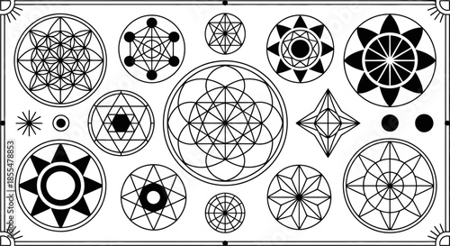 Sacred geometry symbols set for spiritual design vector illustration