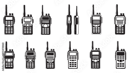Collection of different twoway radios and walkietalkies isolated on transparent background