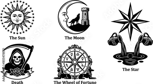 Set of occult tarot card icons vector illustration