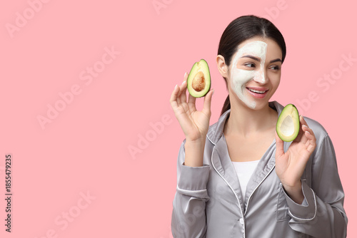 Happy young woman with mask...