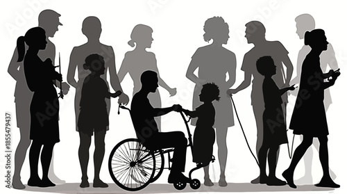 Diverse group of people including those with disabilities standing together