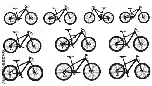 Collectionofvariousmountainbikesisolatedontransparentbackground