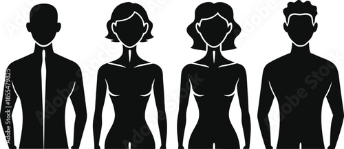 Four human silhouettes side by side two male two female