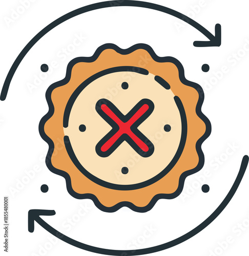 Graphic icon symbolizing an unsuccessful attempt, failed action, or a process requiring a redo, complete with circular arrows indicating a retry or reset function