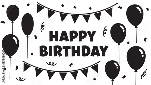 Happy birthday celebration with balloons and banners design