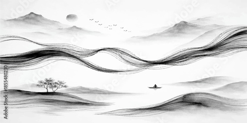 Abstract black and white background featuring a fresh water wave splash with clear liquid ripples and motion design pattern